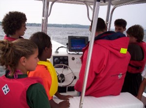 600_depth_sounder_with_kids Explorers finding a shipwreck with the digital depth sounder before sending the ROV down to the wreck.